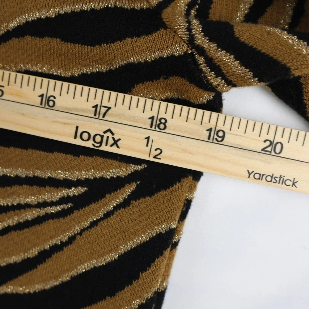 Michael Kors Sweater Womens Large Black‎ Gold Animal Print Short Sleeve Knit Top